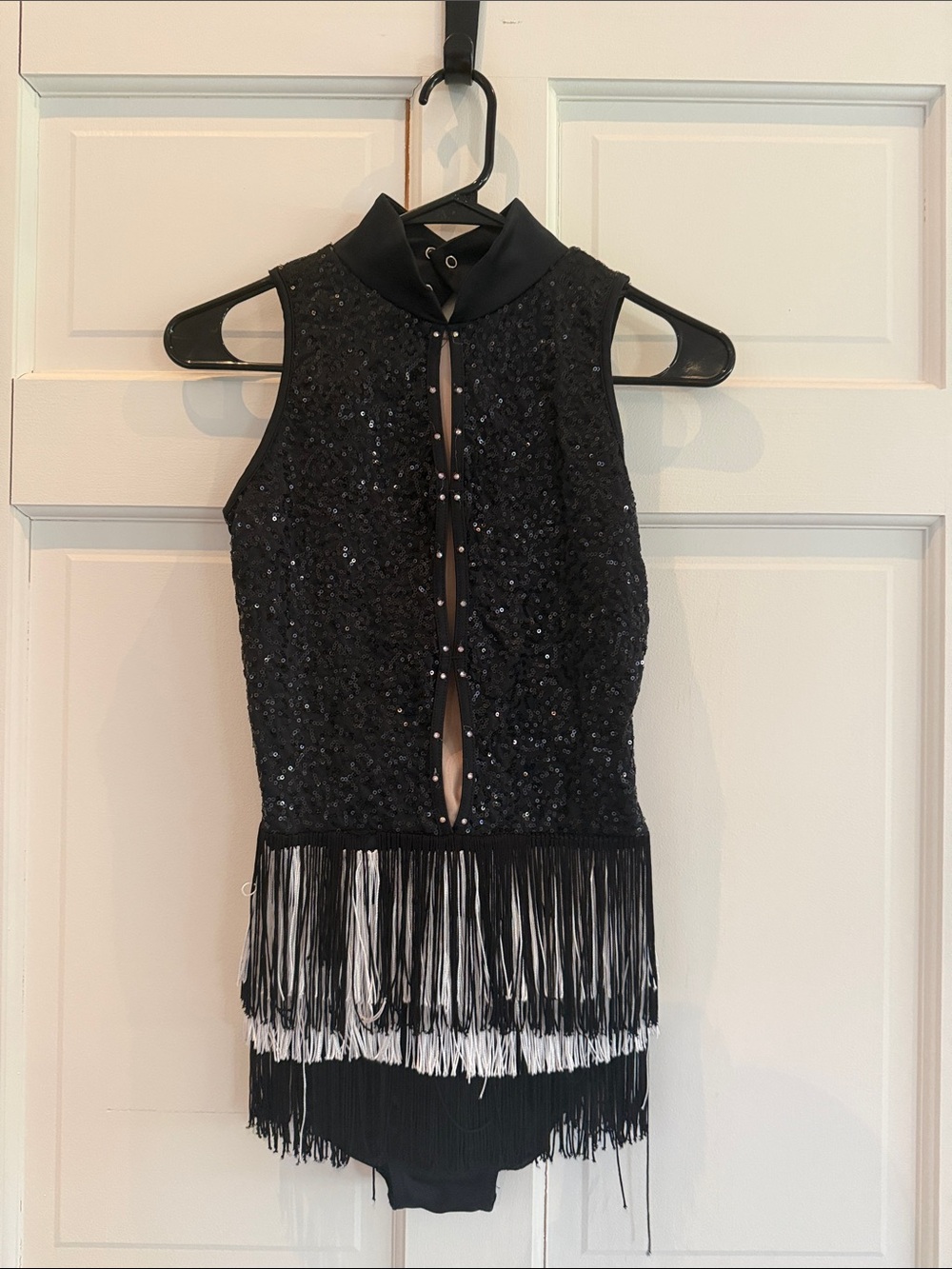 Costume: balera Black Sequin Fringe Dance Leotard